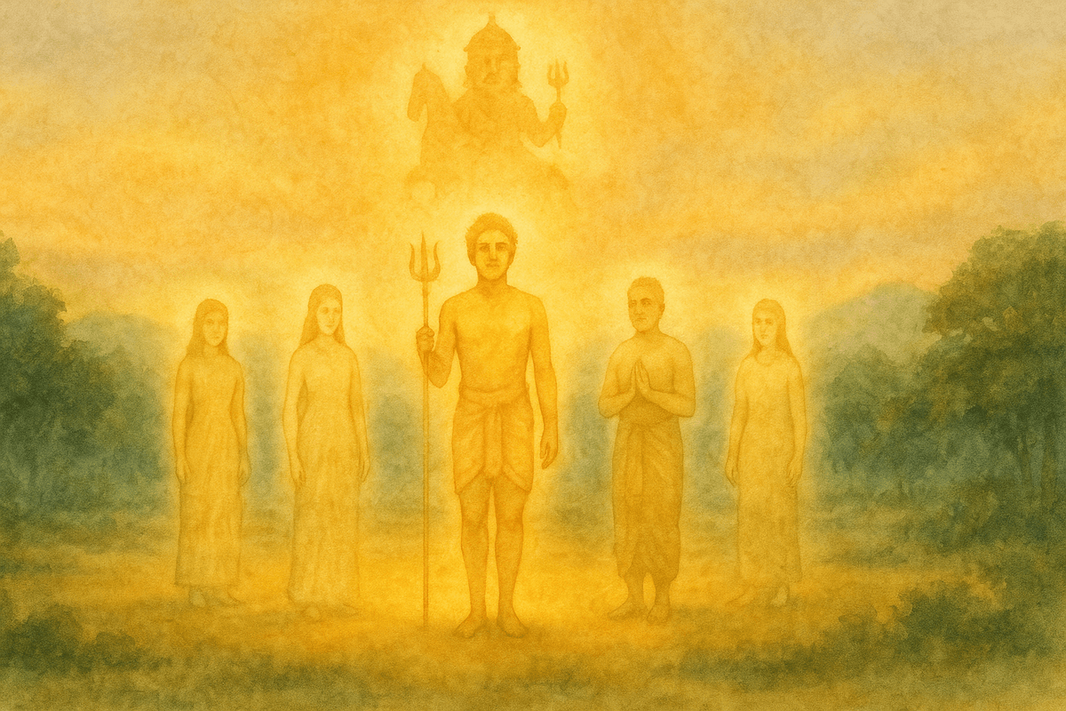 Kumara Koti Poonja standing with the Siris by Bermer, with Nandigona