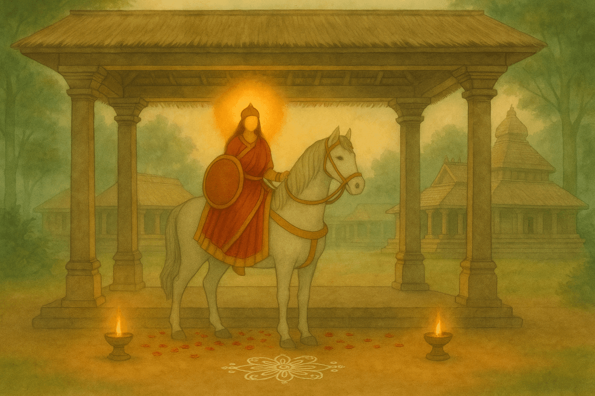 Raktheshwari depicted as a warrior goddess riding a horse