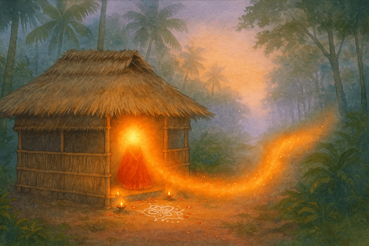 Symbolic depiction of Rakteshwari leaving her original abode at Kuthar